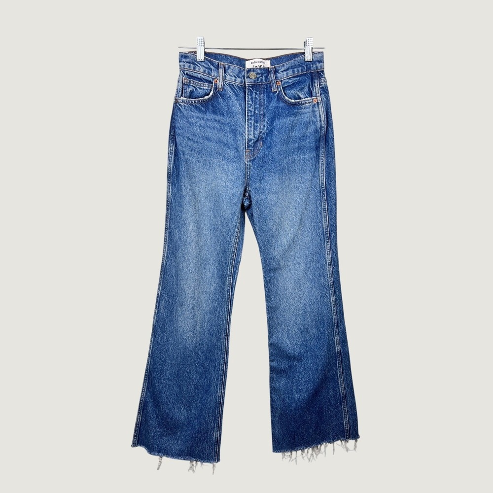 Reformation Jeans 25 Blue Joli High Rise Flare Raw Hem Sustainable Denim